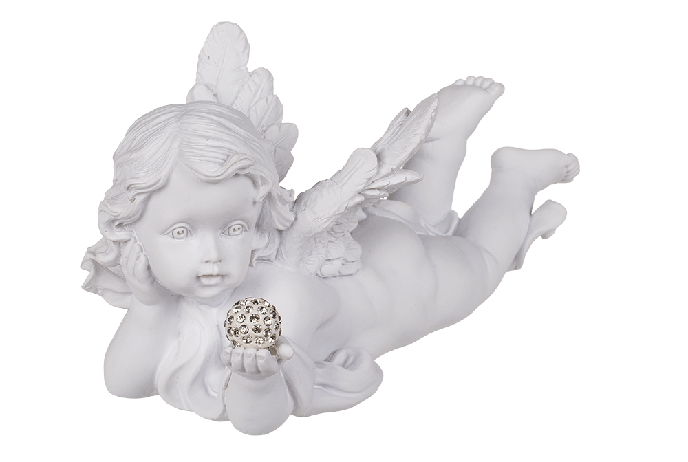 White, lying Polyresin Angel with Crystal Deco,