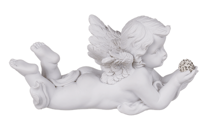White, lying Polyresin Angel with Crystal Deco,