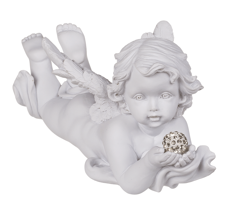 White, lying Polyresin Angel with Crystal Deco,