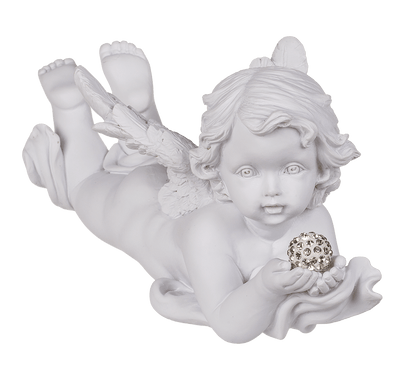 White, lying Polyresin Angel with Crystal Deco,