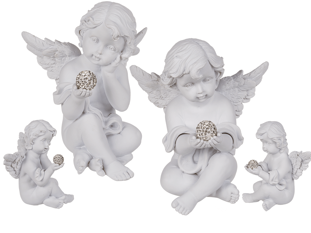 White, sitting Polyresin Angel with Crystal Deco,