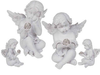 White, sitting Polyresin Angel with Crystal Deco,