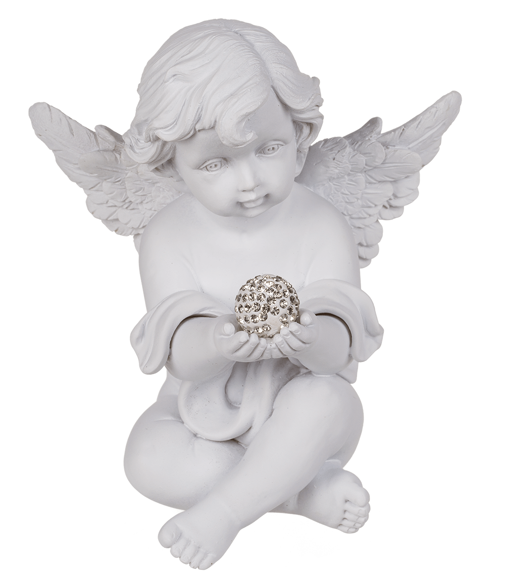 White, sitting Polyresin Angel with Crystal Deco,