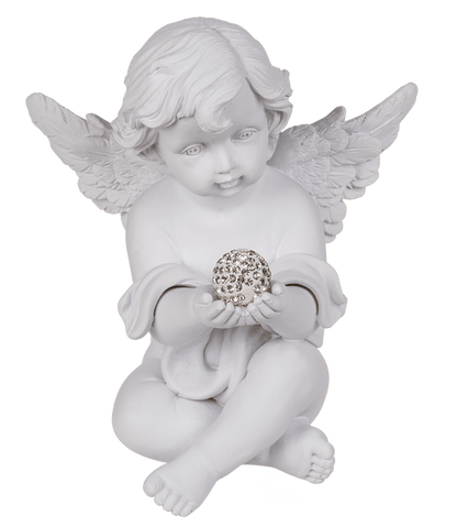 White, sitting Polyresin Angel with Crystal Deco,