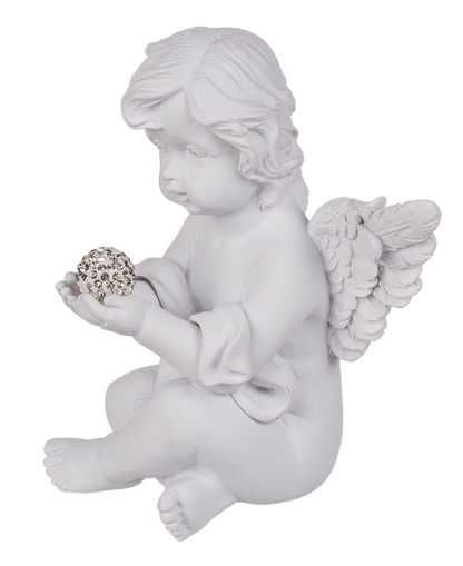 White, sitting Polyresin Angel with Crystal Deco,