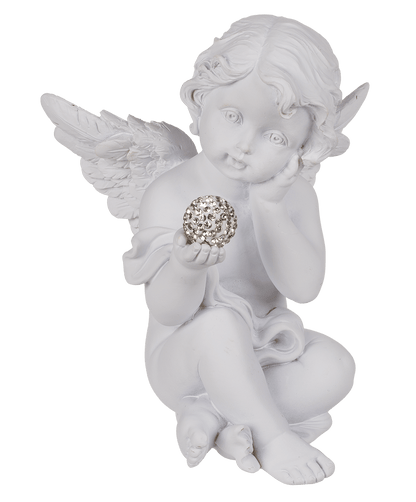 White, sitting Polyresin Angel with Crystal Deco,
