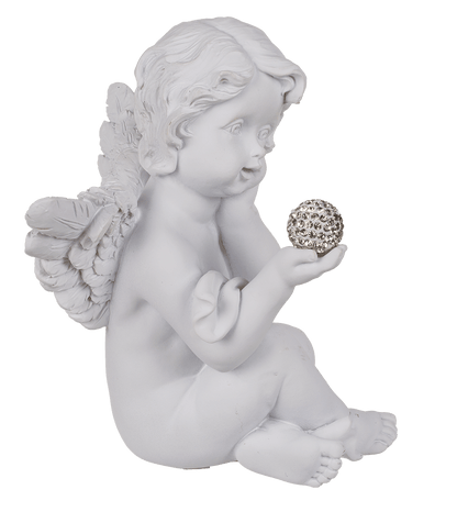 White, sitting Polyresin Angel with Crystal Deco,