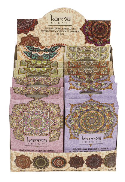 Backflow insence cone, Karma, 6 assorted,