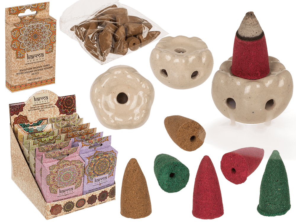 Backflow insence cone, Karma, 6 assorted,