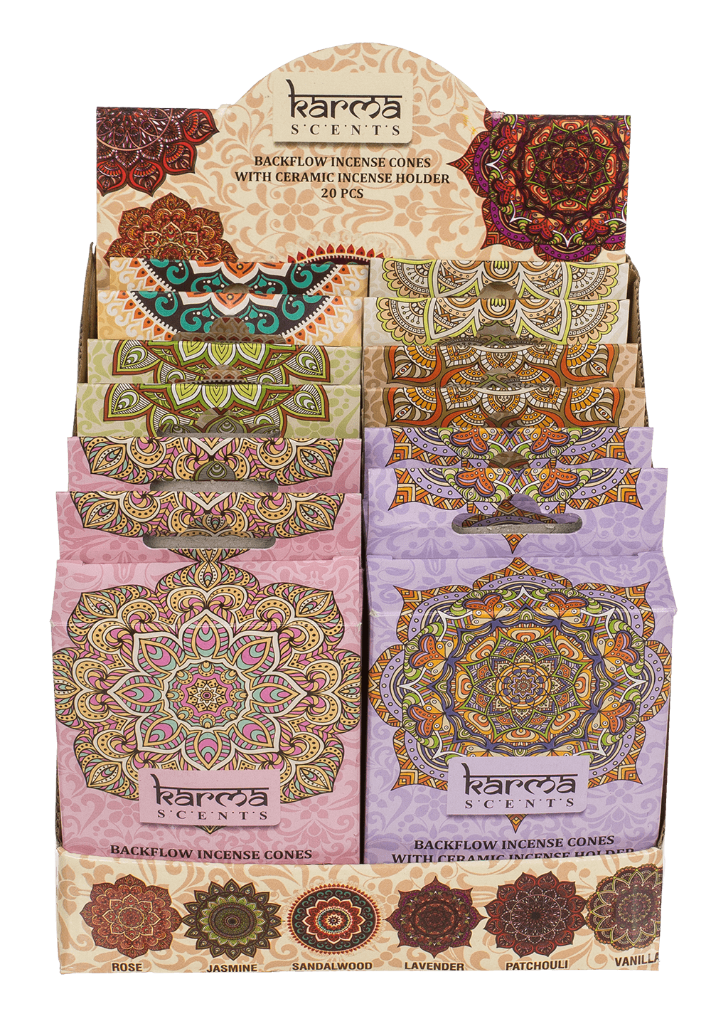 Backflow insence cone, Karma, 6 assorted,