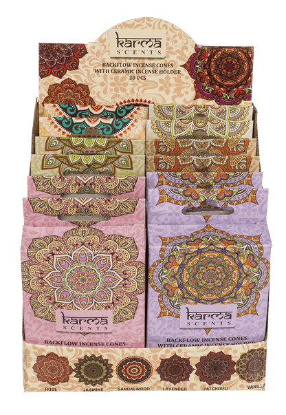 Backflow insence cone, Karma, 6 assorted,