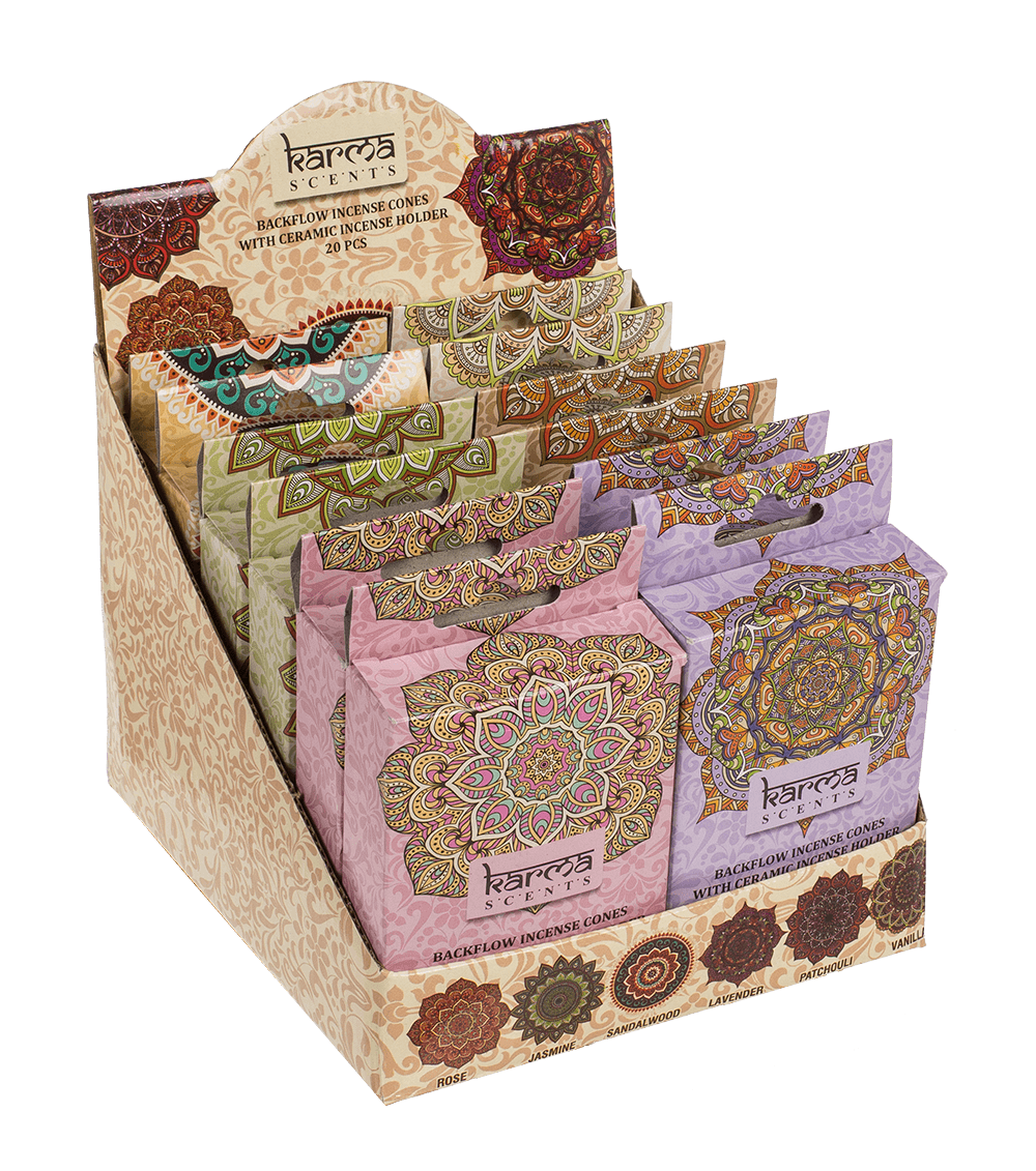 Backflow insence cone, Karma, 6 assorted,