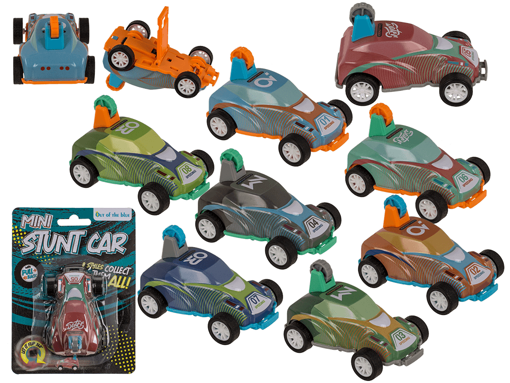 Mini stunt car with pull back, approx. 8 cm,