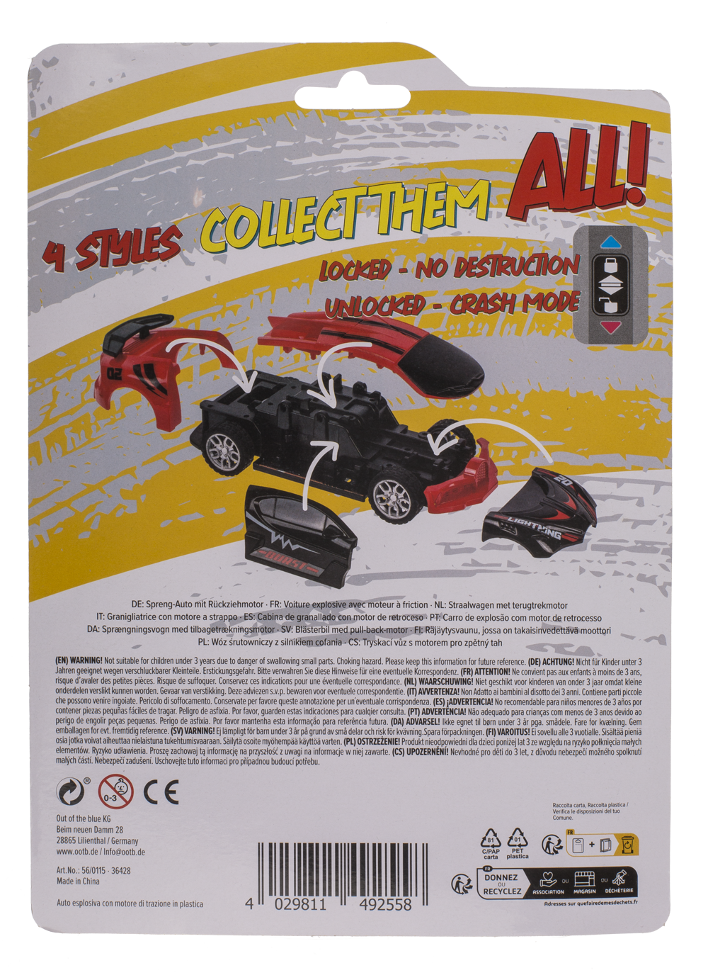 Burst car with pull back, 12,6 cm,