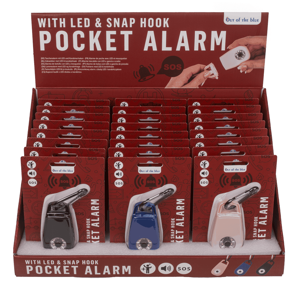 Pocket alarm with LED & snap hook,