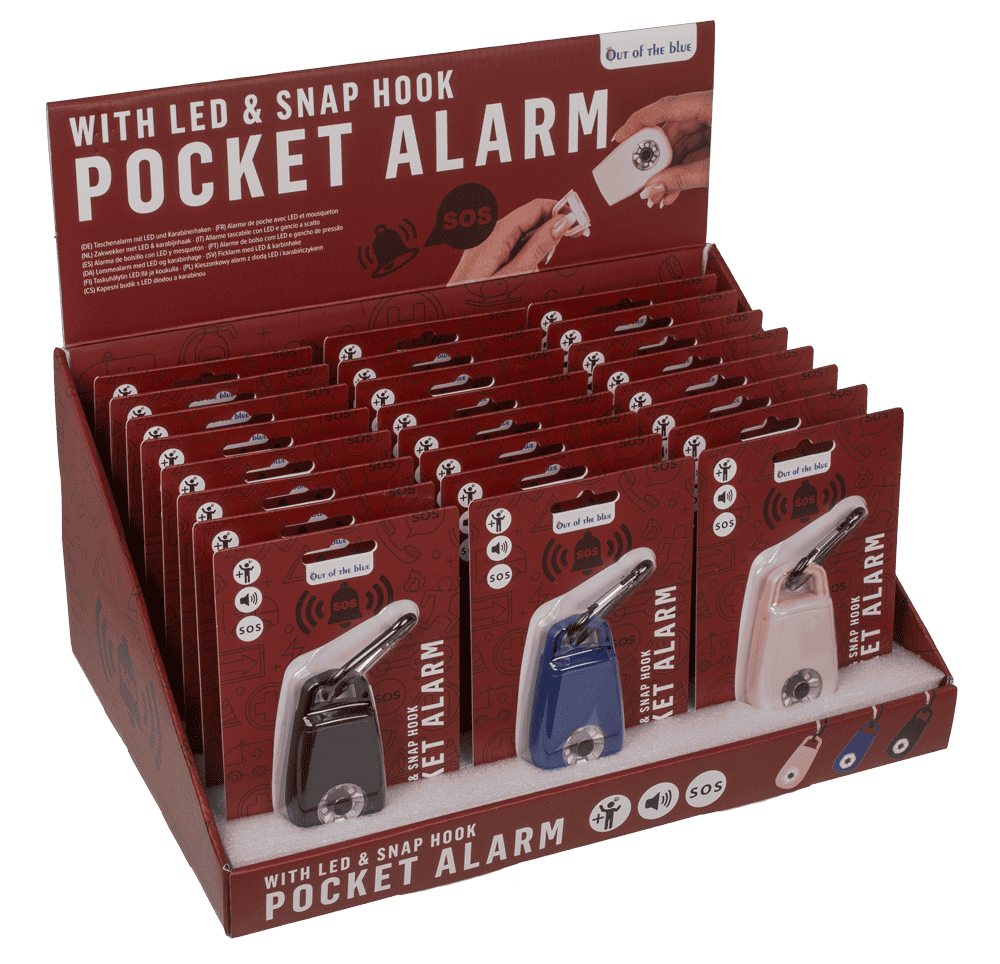 Pocket alarm with LED & snap hook,