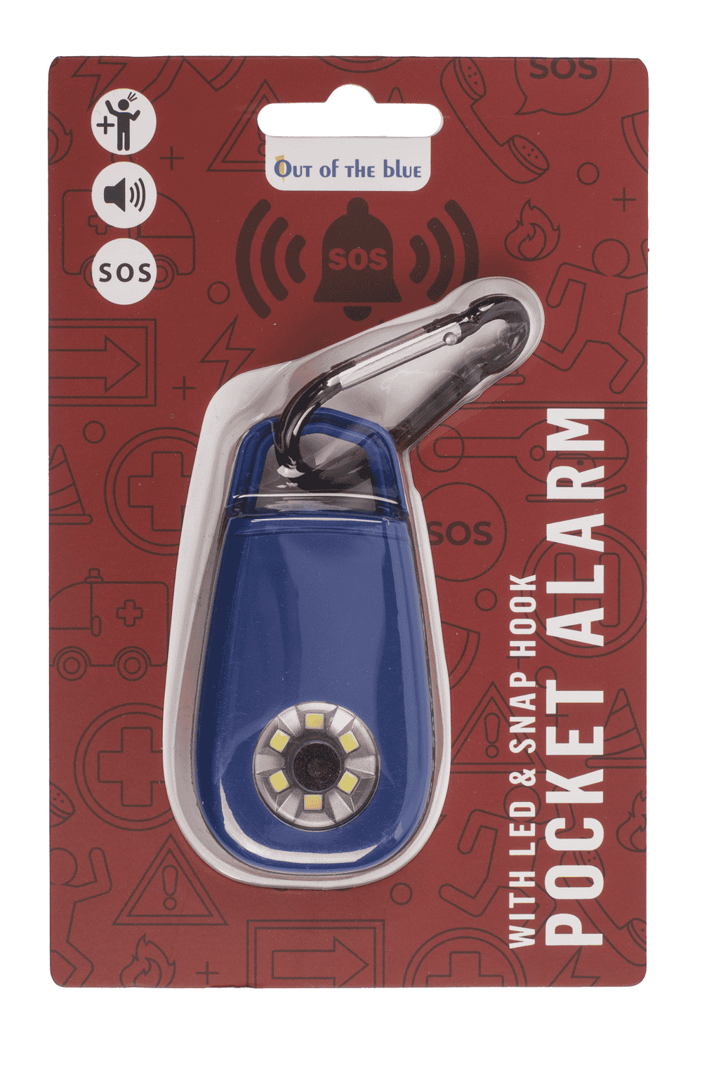 Pocket alarm with LED & snap hook,