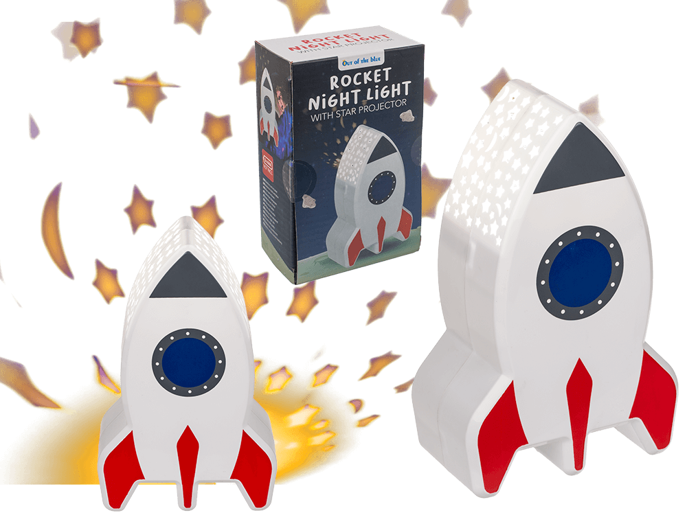 Night light with star projector, rocket,