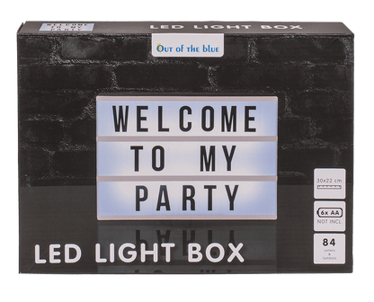 Illuminated plastic display board with 84 letters,