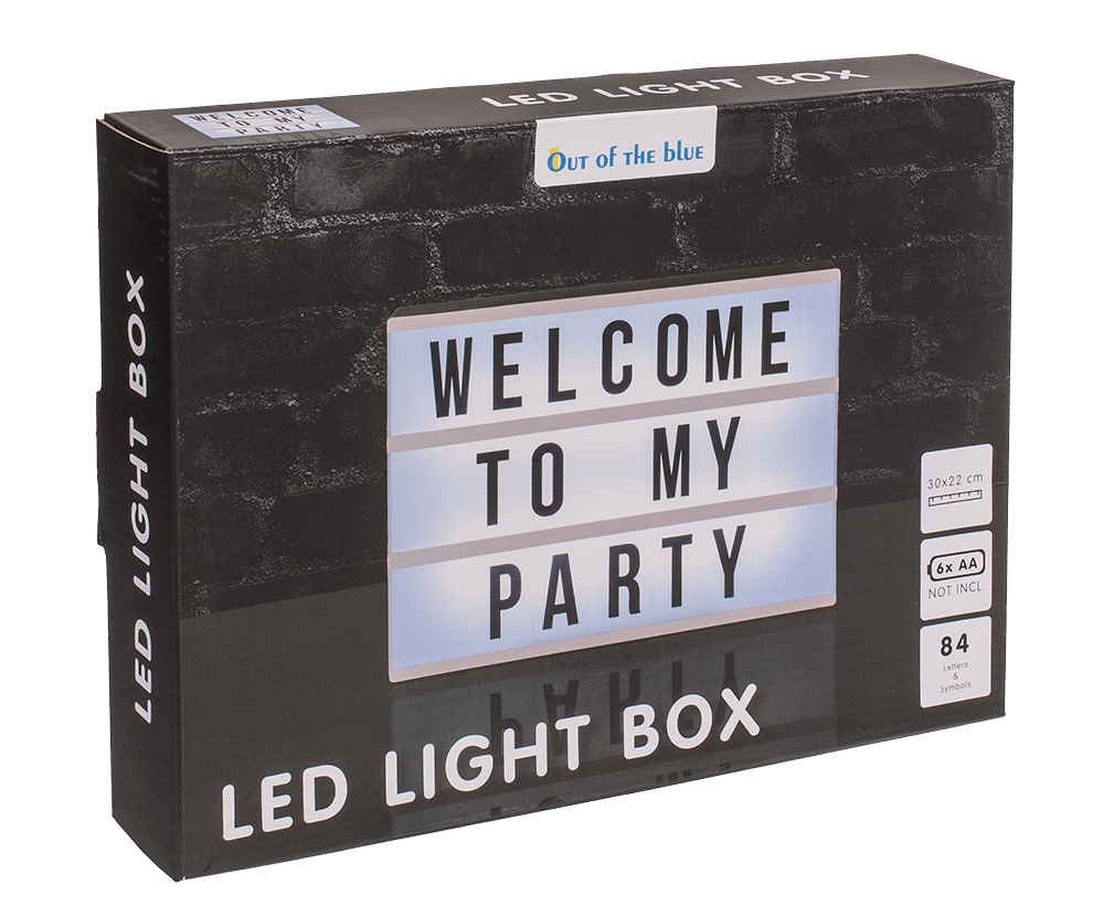 Illuminated plastic display board with 84 letters,