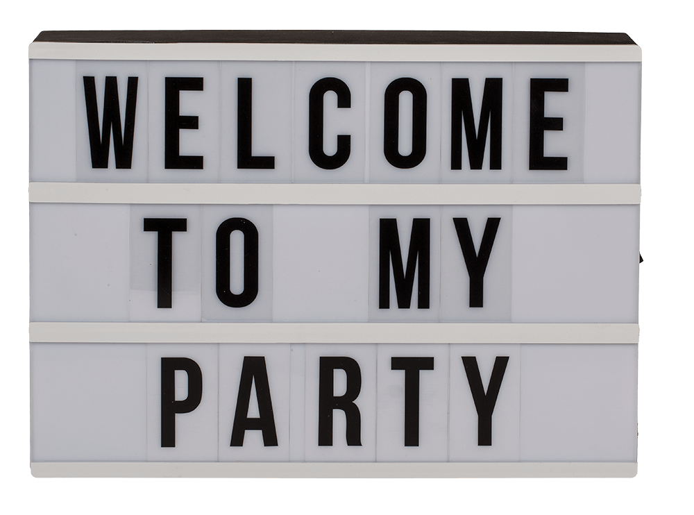 Illuminated plastic display board with 84 letters,