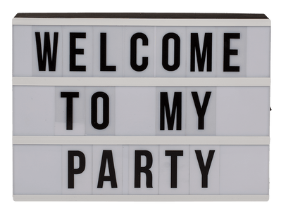 Illuminated plastic display board with 84 letters,