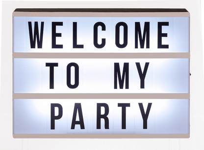 Illuminated plastic display board with 84 letters,