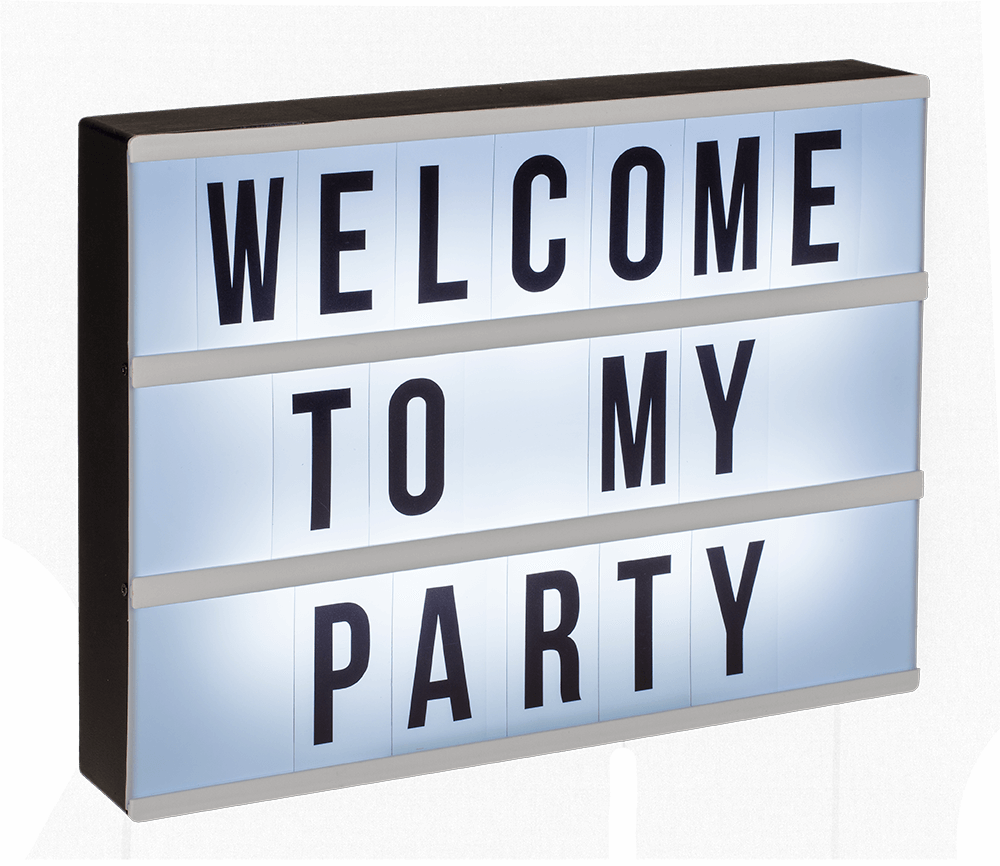 Illuminated plastic display board with 84 letters,