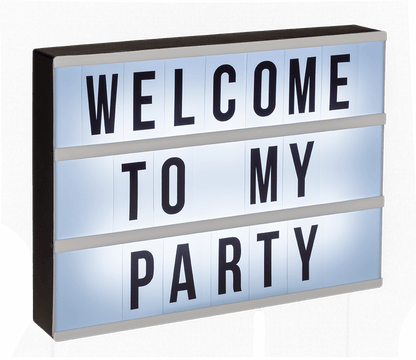 Illuminated plastic display board with 84 letters,