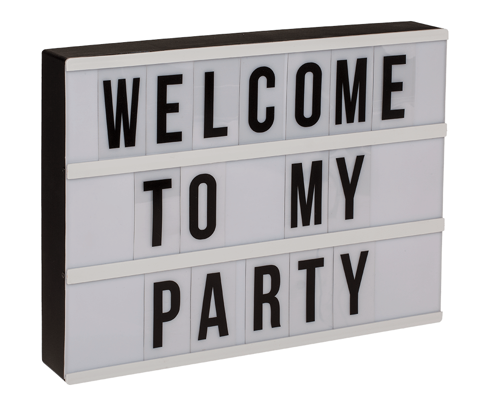 Illuminated plastic display board with 84 letters,