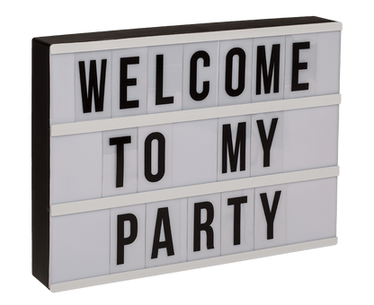 Illuminated plastic display board with 84 letters,