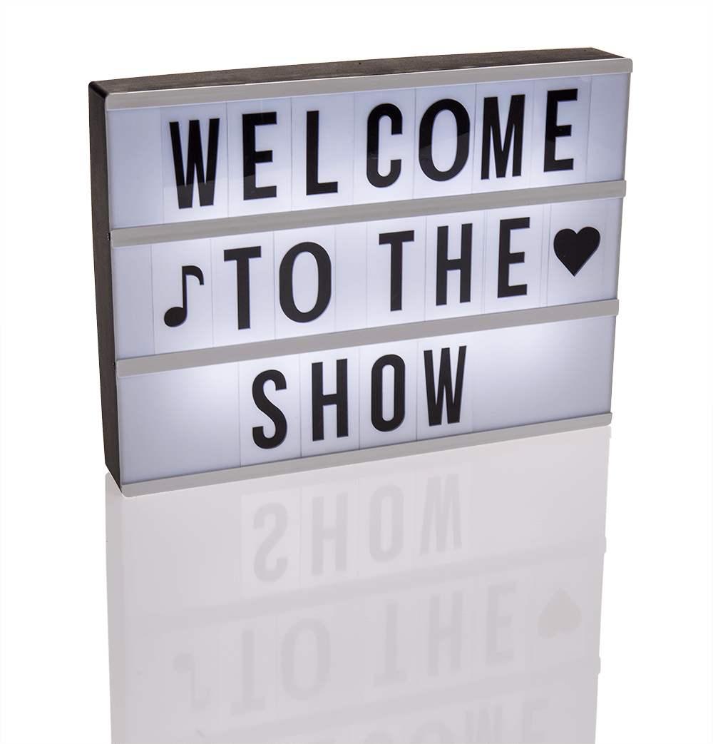 Illuminated plastic display board with 84 letters,