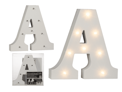 Illuminated wooden letter A, with 8 LED,
