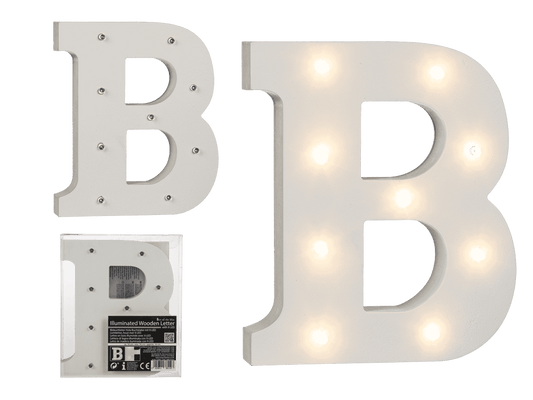 Illuminated wooden letter B, with 9 LED,