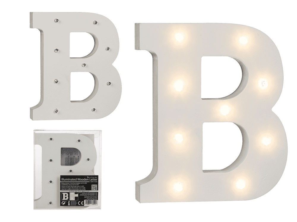 Illuminated wooden letter B, with 9 LED,