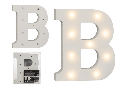 Illuminated wooden letter B, with 9 LED,