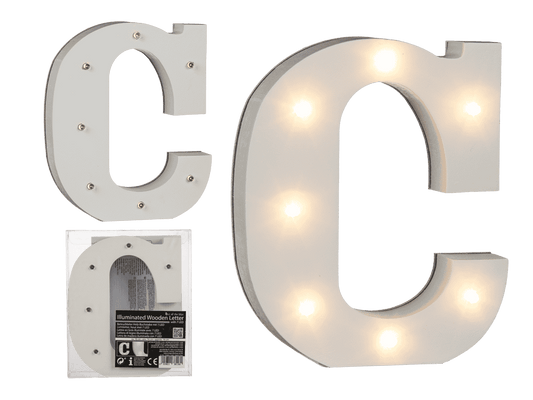 Illuminated wooden letter C, with 7 LED,