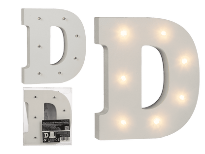Illuminated wooden letter D, with 7 LED,