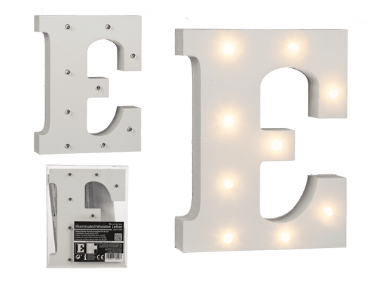 Illuminated wooden letter E, with 8 LED,