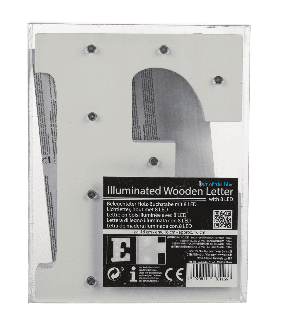 Illuminated wooden letter E, with 8 LED,