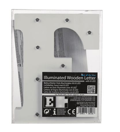 Illuminated wooden letter E, with 8 LED,