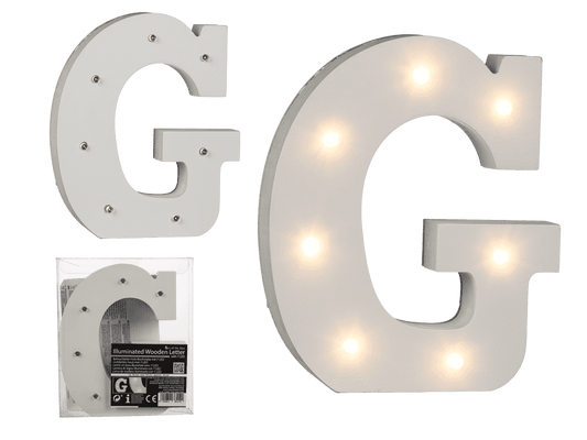 Illuminated wooden letter G, with 7 LED,