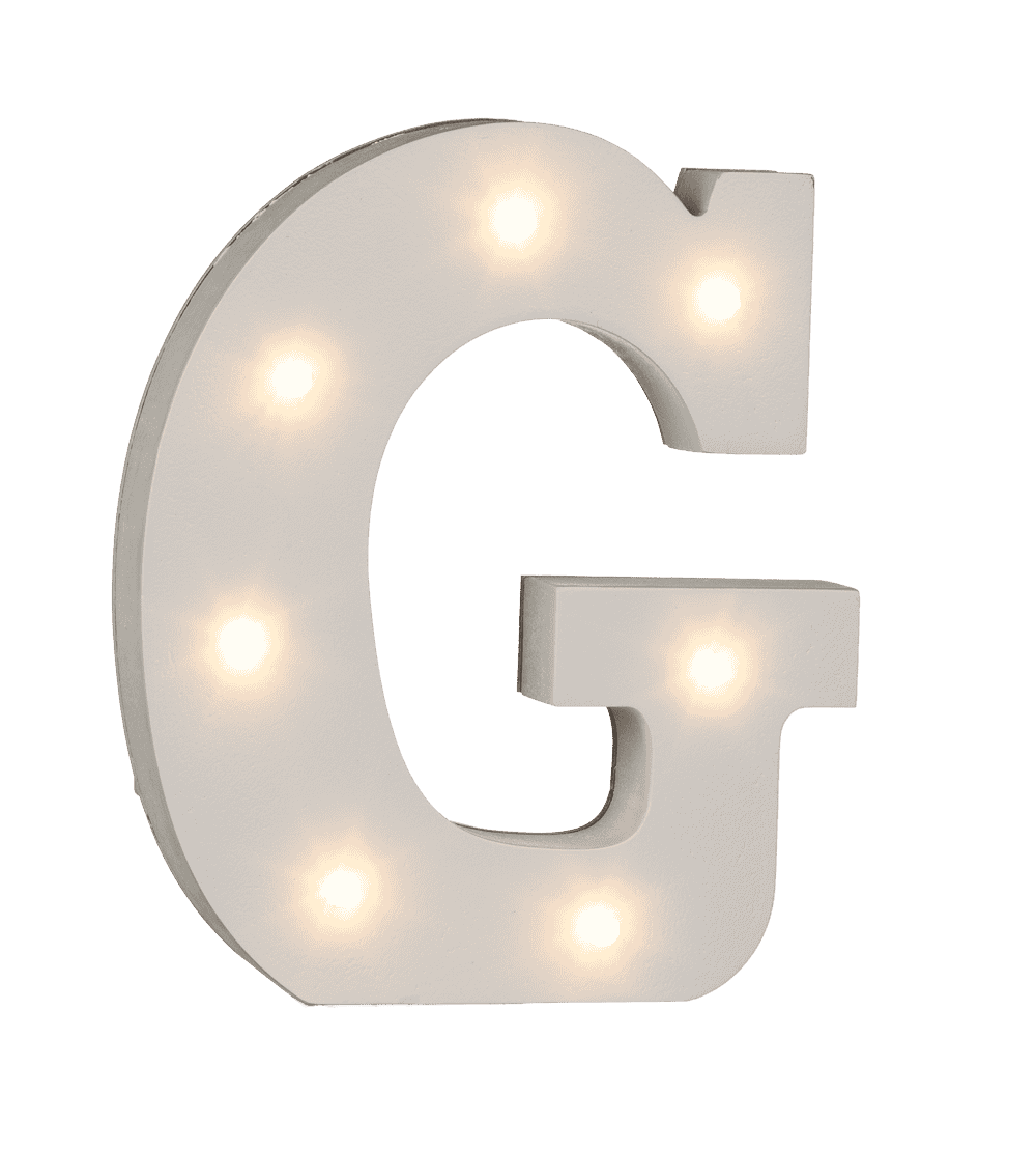 Illuminated wooden letter G, with 7 LED,