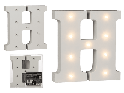 Illuminated wooden letter H, with 9 LED,