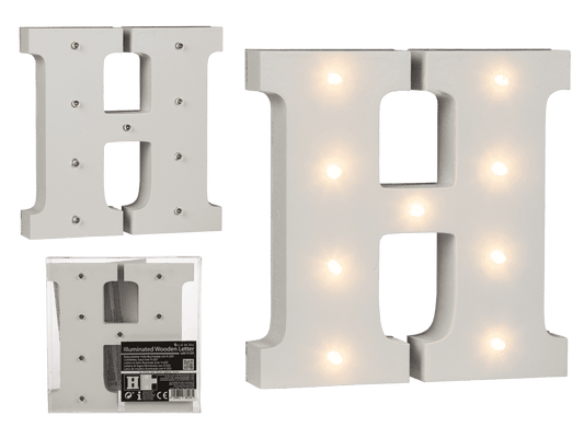 Illuminated wooden letter H, with 9 LED,