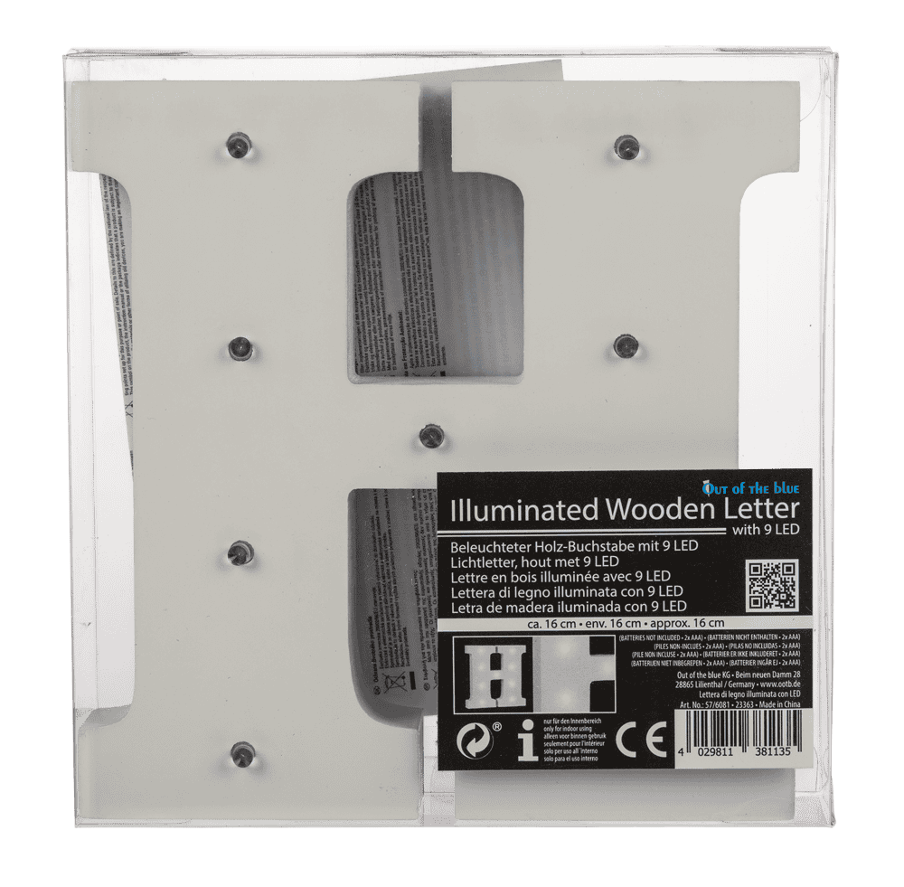 Illuminated wooden letter H, with 9 LED,