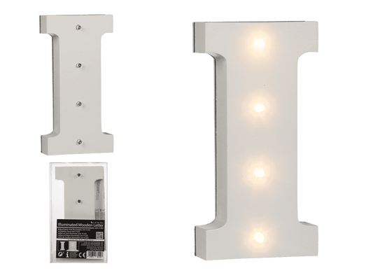 Illuminated wooden letter I, with 4 LED,