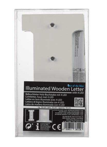 Illuminated wooden letter I, with 4 LED,