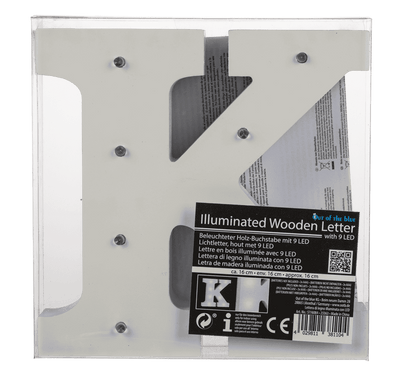 Illuminated wooden letter K, with 8 LED,