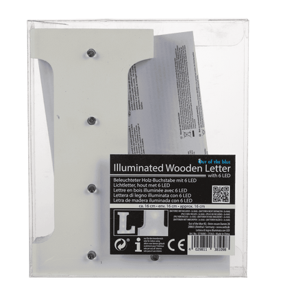 Illuminated wooden letter L, with 6 LED,